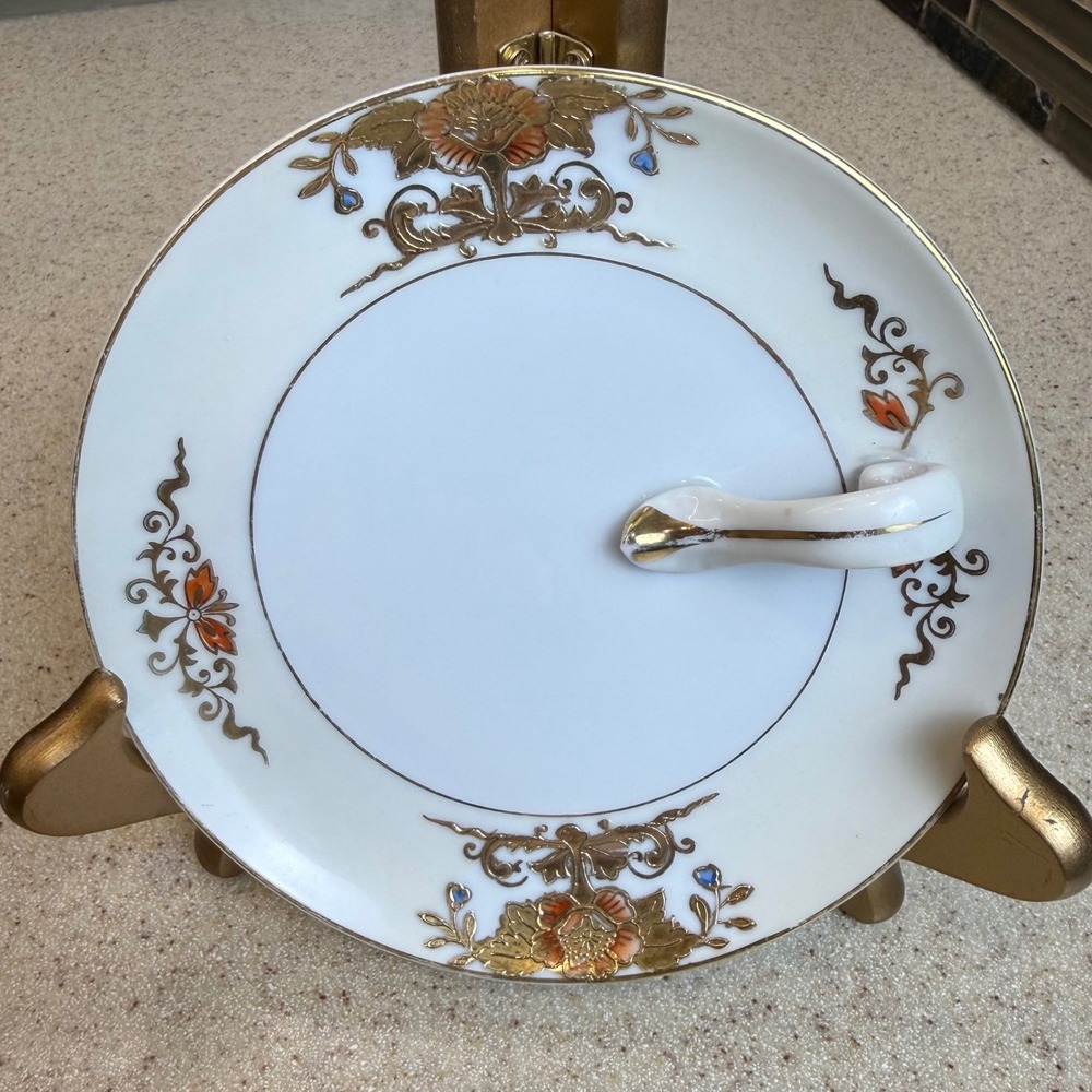 VTG Antique Noritake Hand Painted Porcelain Lemon Plate Gold Floral Handle Japan